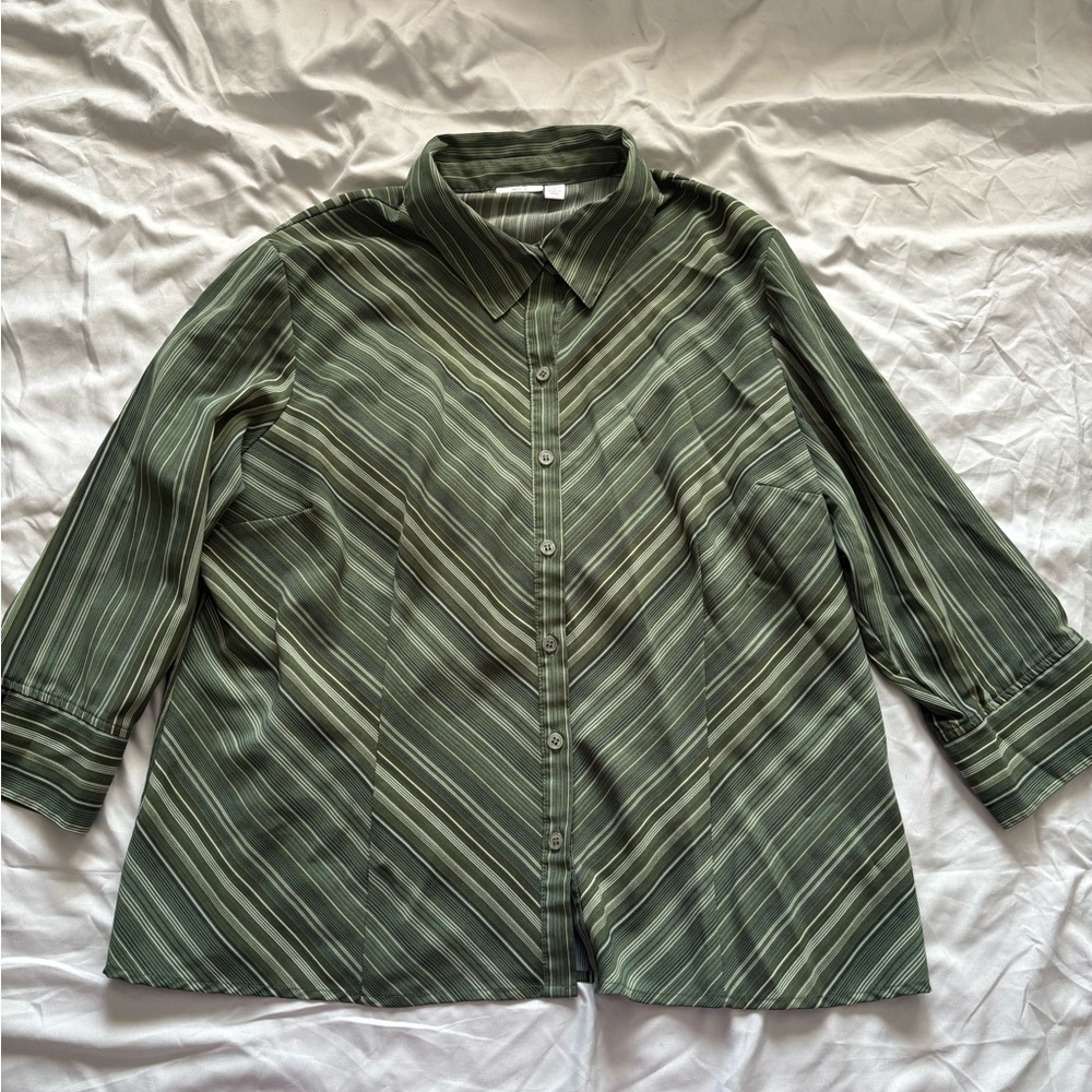 Apt. 9 Olive and White Striped Shirt